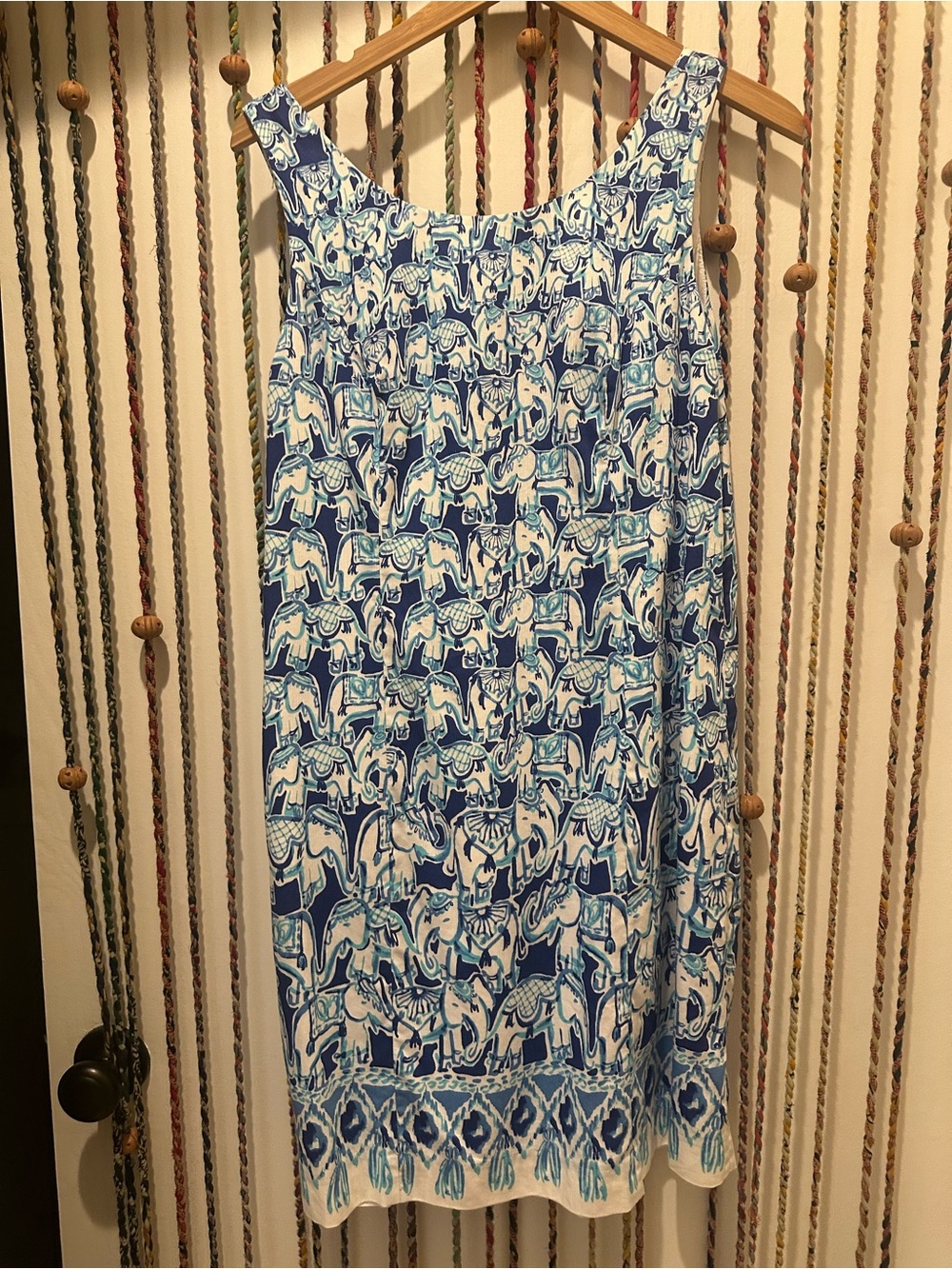 Lilly Pulitzer Blue & White Elephant-Print Mini Dress gold tone zipper